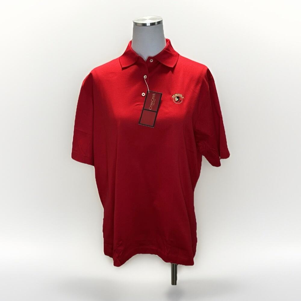 VTG Cross Creek Polo Shirt Womens M Red Seminole Golf Club Florida Button Pocket